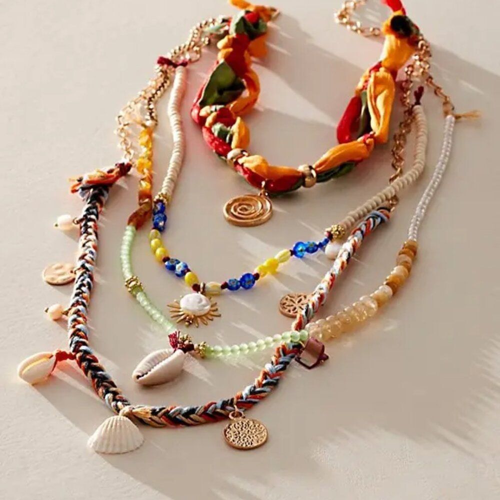 FREE PEOPLE x Ariana Ost River Layered Textile Necklace In Multicolor NWT